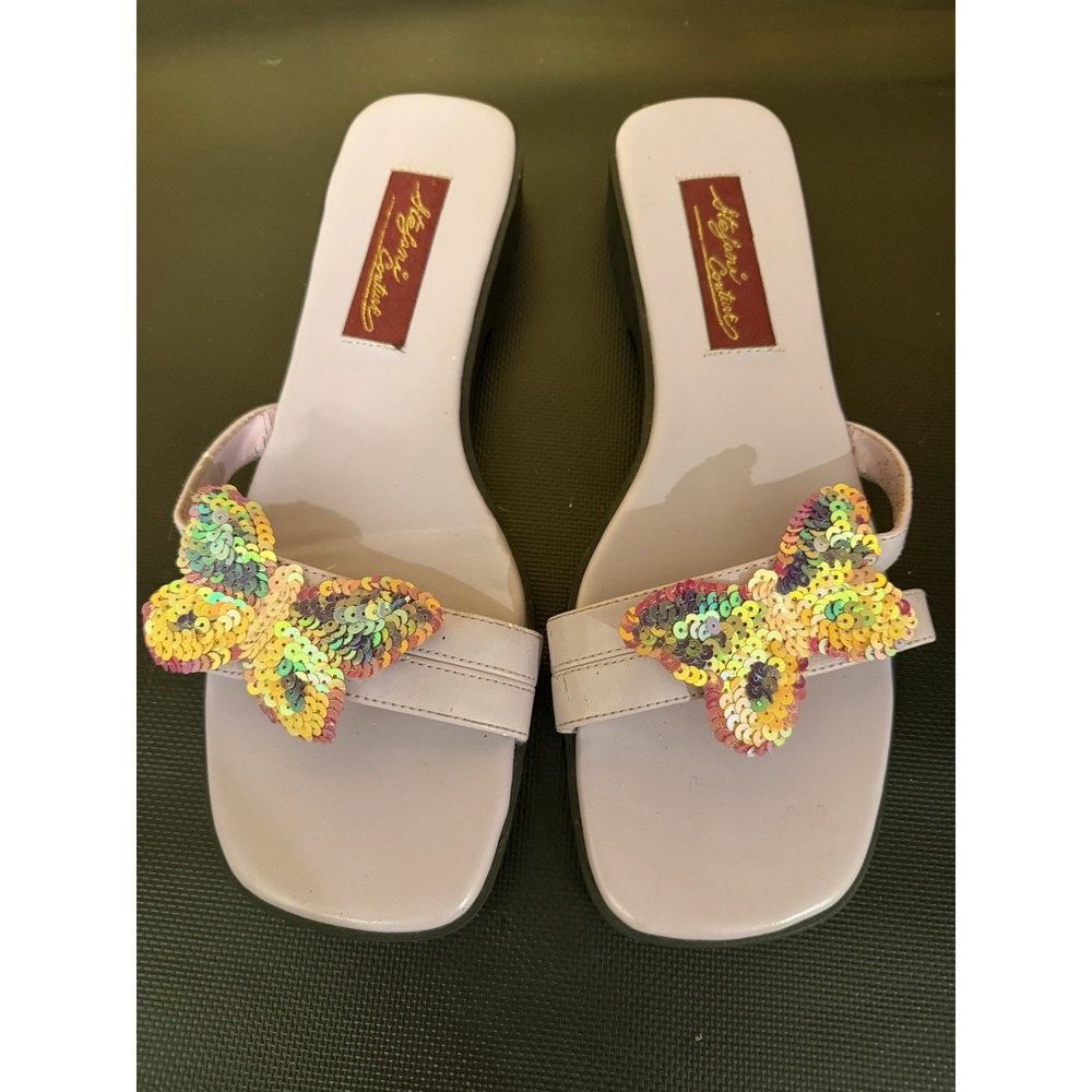 Vintage Stefani Sequin Butterfly Sandal  Slide Purple Lavender Size 8.5